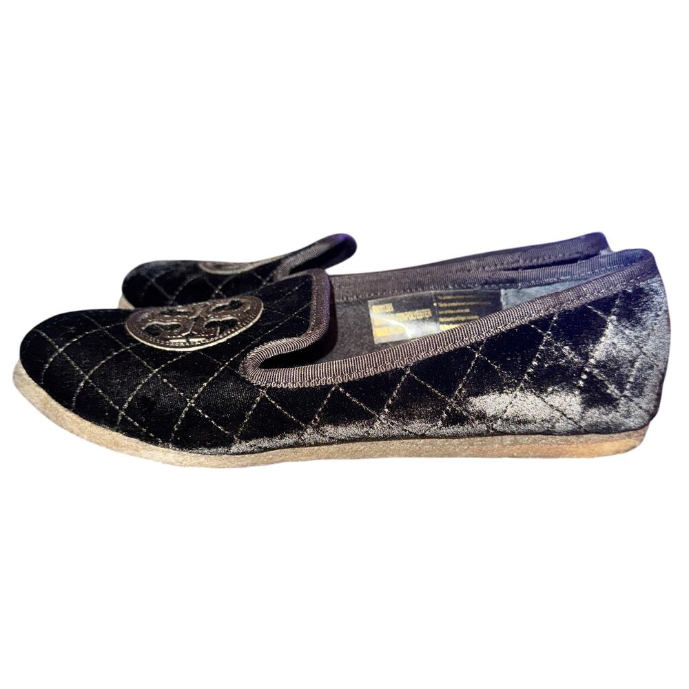 Tory Burch Billy 2 Flats Women's Size 8 M Black Crushed Velvet Quilted Shoes - Picture 3 of 9